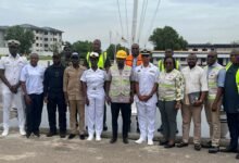 Mr Tameklo (sixth from left), Commodore Larbi (fifth from right) with officials from NPA and Navy after the visit