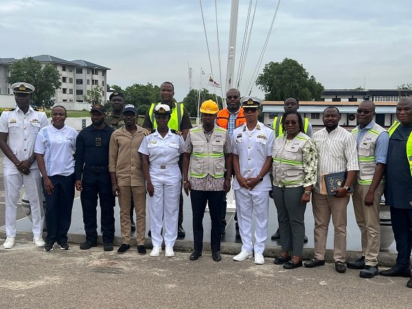 Mr Tameklo (sixth from left), Commodore Larbi (fifth from right) with officials from NPA and Navy after the visit