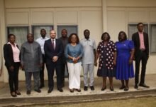 Dr. Binka [fifth from right] with Mr Dalfa [third from left] and NTC Management members after the visit. Photo Okai Elizabeth.