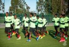 Players of the Black Starlets going through the paces in Monday's recovery session