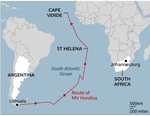 Route of the cruise ship