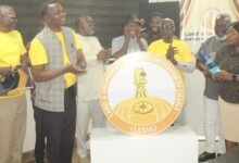 Mr Djaba (second from left), Mr Osei Bonsu (third from right) and other LESIG executives launching the logo of the association