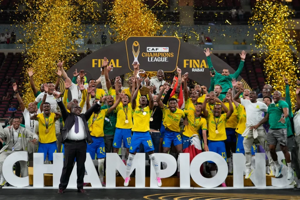 Sundowns celebrating with the trophy