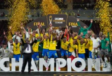 Sundowns celebrating with the trophy