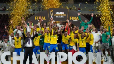 Sundowns celebrating with the trophy