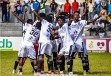 Swedru All Blacks players psyche themselves before the game
