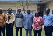 -Mr Adadevoh (third from right), with Mr Buami (third from left) and NTC editorial team after the visit