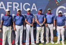 The Governor, Mr Asiama (second left) and Mr Haruna (second right) were among the high profile guests at the tournament