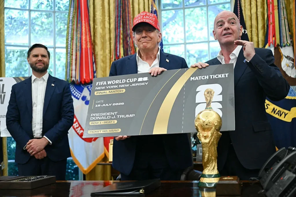 President Trump and FIFA President Gianni Infantino during a FIFA task force meeting