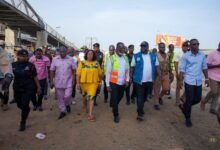 Ms Ocloo (third from left), Mr Allotey (third from right) and other officials during their visit to Lapaz