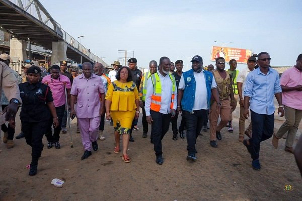 Ms Ocloo (third from left), Mr Allotey (third from right) and other officials during their visit to Lapaz