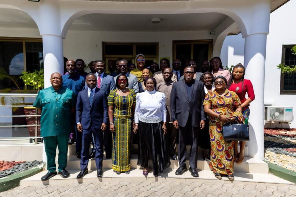 Vice President Prof. Opoku-Agyemang (third from right), Mr Akandoh (second from left), with Ms Darko-Opoku (third from left) and other officials after the meeting