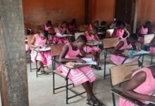 BECE candidates writing the exams at the BOTECH Centre