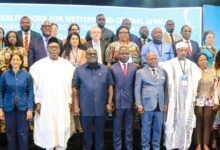 • Mr Debrah (fifth from left, front row), Mr Akandoh (seventh from right) and Dr Murthi (third from left) with some dignitaries after the opening of the conference Photo: Ebo Gorman