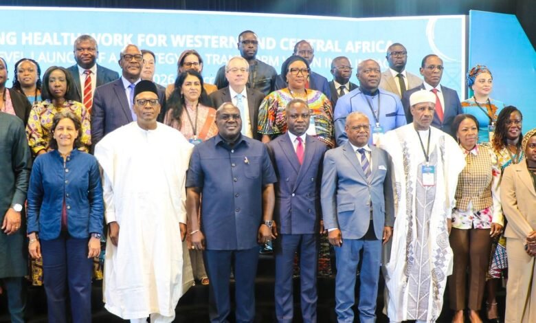 • Mr Debrah (fifth from left, front row), Mr Akandoh (seventh from right) and Dr Murthi (third from left) with some dignitaries after the opening of the conference Photo: Ebo Gorman