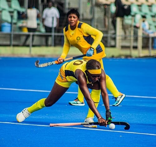 A GRA players receives the ball from a penalty corner push