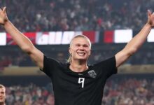 Erling Haaland celebrates is first goal