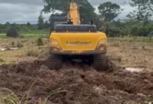 An excavator at Yawsan community for illegal mining activities
