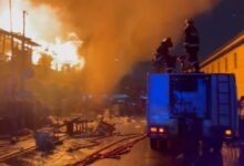 Fire sweeps Central Police Barracks----Personnel from the GNFS putting out the fire
