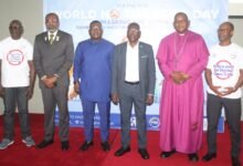Dr Hafez Adam Taher (second from right), Mr Gayheart Mensah (third from left), Most. Rev. Cyril Kobina Ben-Smith and other invited guests at the World Tobacco day launch. Photo. Ebo Gorman