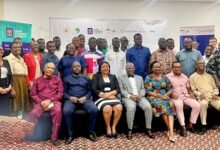 Prof. Agyei, (seated middle), with Mrs. Agyeiwah Agyepong, (seated third from right), and other stakeholders after the launch