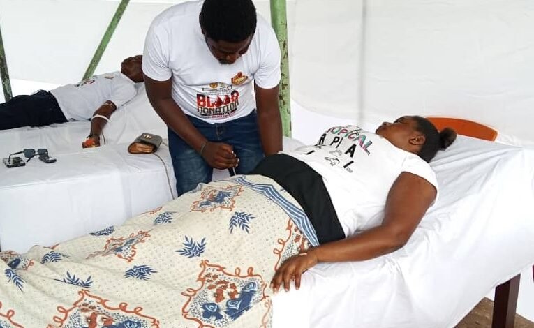 A blood donor at Volta Regional Hospital in Hohoe