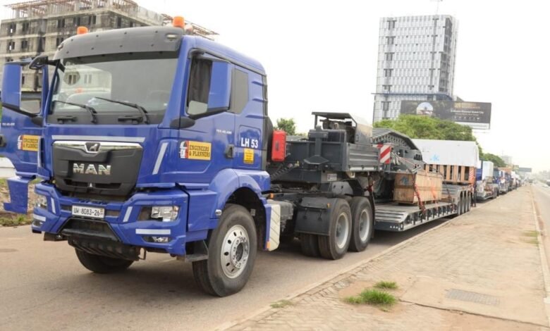 Heavy-duty machines being transported to the site