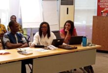 Ms Ankoh (middle) with Ms Sebastian, answering a question during the forum