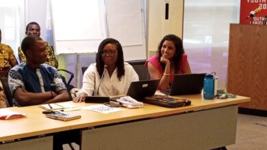 Ms Ankoh (middle) with Ms Sebastian, answering a question during the forum