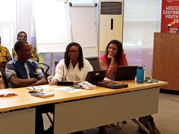 Ms Ankoh (middle) with Ms Sebastian, answering a question during the forum