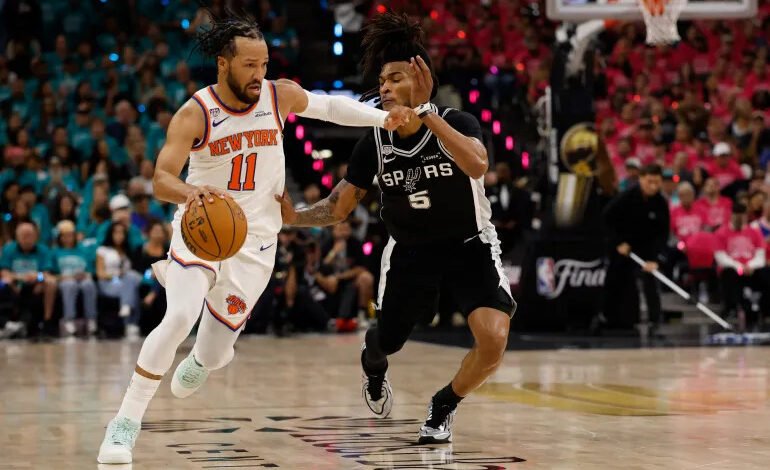 Jalen Brunson, left, scored a game-high 30 points in NBA Finals opener in San Antonio, Texas, US