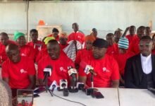 Mr Hosi (second from right) briefing the press to mark the 11th year after the June 3rd disaster