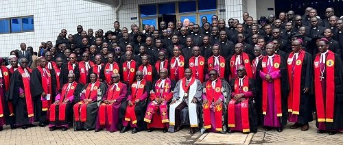 Most Rev. Prof. Asamoah Gyadu (seated forth from right) with the leadership of the church and the newly commissioned ministers after the service