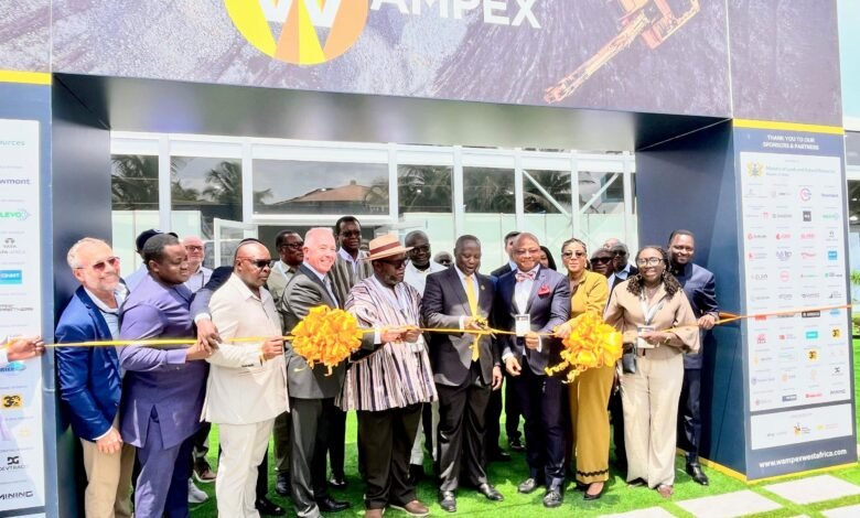 • Mr Buah (fifth from right) being assisted by Mr Akafia (fourth from right), Dr Ashigbey (fifth from left) and other dignitaries to cut the ribbon for the official opening of the expo