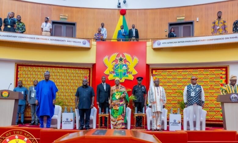 Mr Bagbin (in kente cloth) with Mr Debrah (second from left), Chief of Staff and other invited guests at the conference