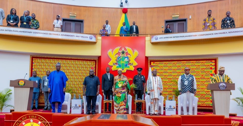 Mr Bagbin (in kente cloth) with Mr Debrah (second from left), Chief of Staff and other invited guests at the conference