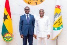 Mr Bagbin (right) with Justice Adjei-Frimpong, after the courtesy call