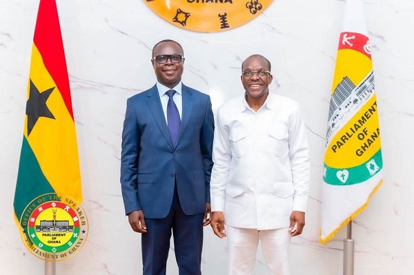 Mr Bagbin (right) with Justice Adjei-Frimpong, after the courtesy call
