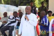 Muntaka Mubarak (inset) addressing the participants after the games