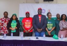 Mr. Nartey (sixth from left), Ms. Osei-Duah (fourth from right) and other officials after the launch
