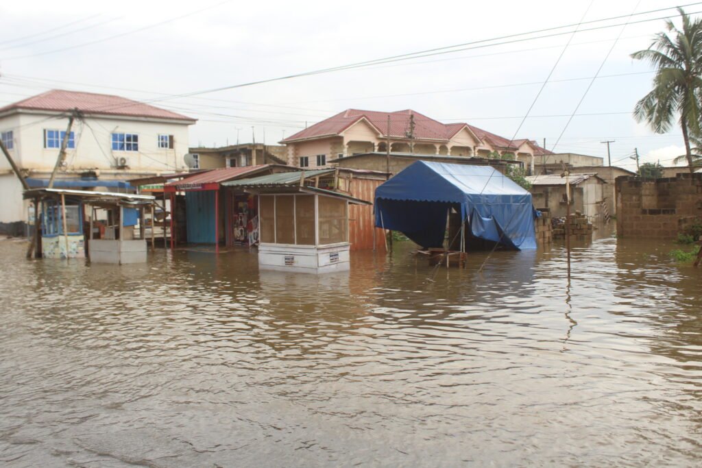 Houses at Tetegu submerged in floodwater