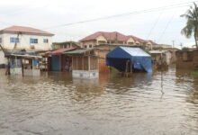 Houses at Tetegu submerged in floodwater