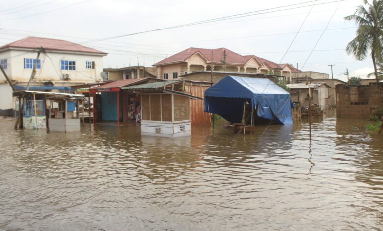 Houses at Tetegu submerged in floodwater