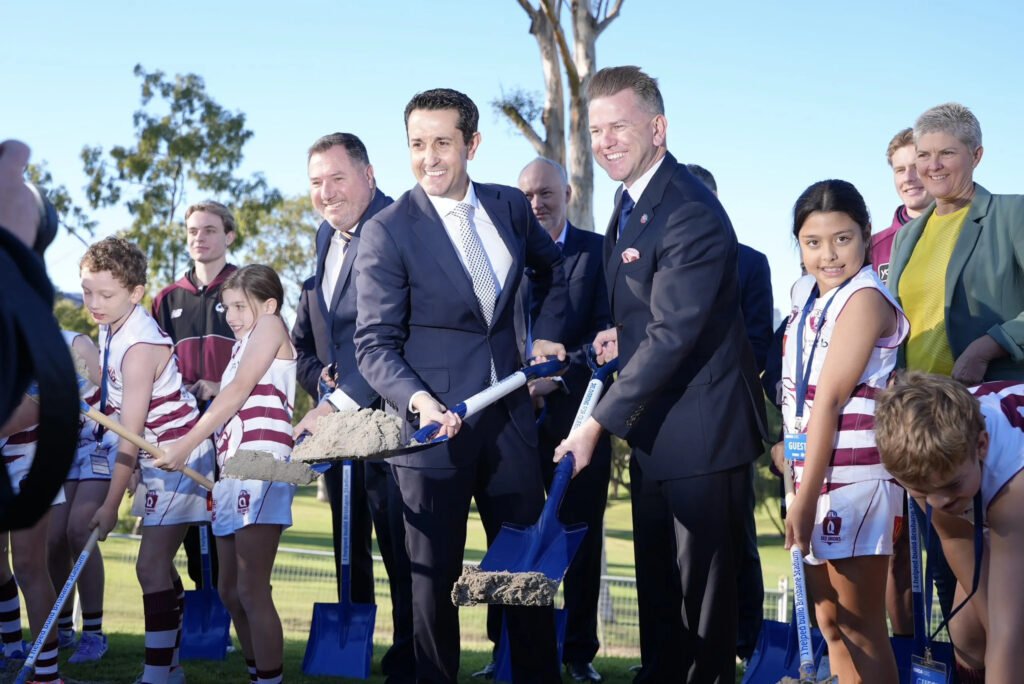 Premier Crisafulli turns the first sod at the Olympic venue site