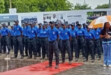 Personnel of the Inland Water Safety Guards on parade during the inauguration