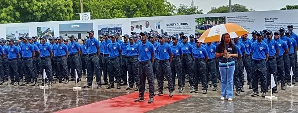 Personnel of the Inland Water Safety Guards on parade during the inauguration