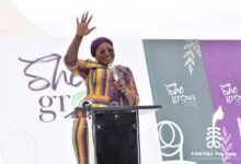 Hajia Abdul Aziz (inset) addressing the beneficiary women
