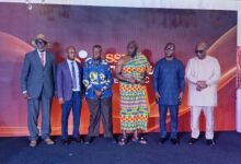 Mr Biney (second from right) with Nana Ansah Sasraku III (fourth from left) and other dignitaries after the launch