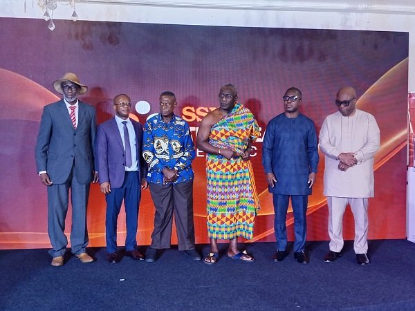 Mr Biney (second from right) with Nana Ansah Sasraku III (fourth from left) and other dignitaries after the launch