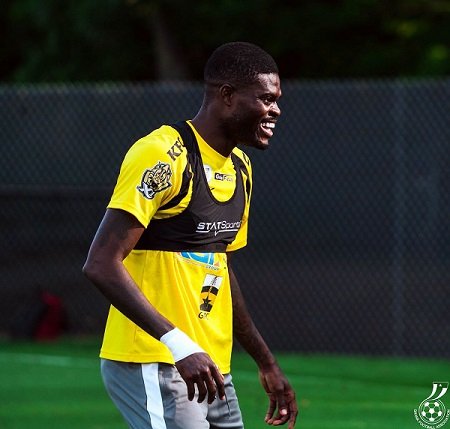 Thomas Partey was spotted in high spirit ahead of the clash with England